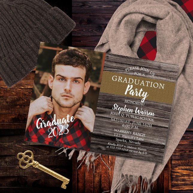 Invitation Magnétique Rustic Woodsy Photo Graduation Party (Créateur téléchargé)