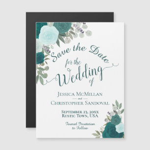 Invitation Magnétique Rustique Turquoise Boho mariage floral Enregistrer