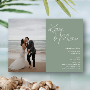 Invitation Magnétique Sage Green Script Whimsical Moderne Enregistrer La