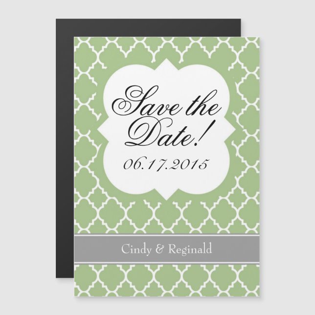 Invitation Magnétique Sage Green White Quatrefoil Enregistrer l'aimant D (Devant / Derrière)