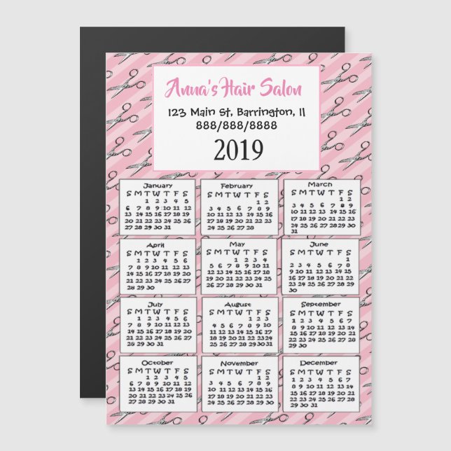Invitation Magnétique Salon de cheveux rose mignonne Business Mini 2019  (Devant / Derrière)