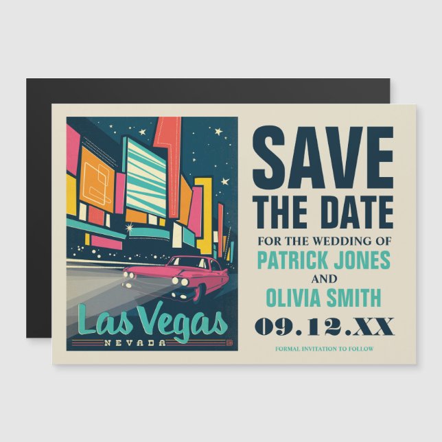 Invitation Magnétique Sauver la date | Las Vegas, NV (Devant / Derrière)