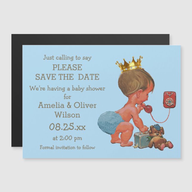 Invitation Magnétique Sauvez la date Little Prince sur le téléphone gris (Devant / Derrière)