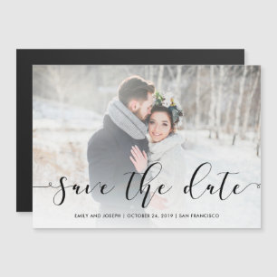 Invitation Magnétique Script d'amour  Black Save the Date with Photo