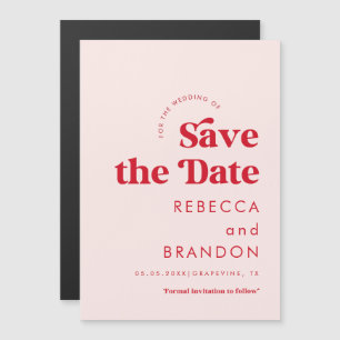 Invitation Magnétique Script rétro Typographie rouge et rose Simple Mari