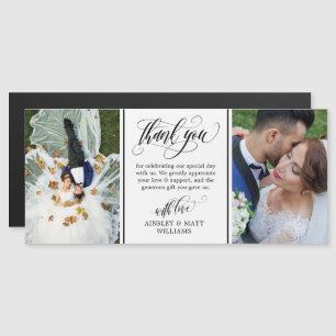Invitation Magnétique Script tourbillonnant Deux Photos Mariage Merci