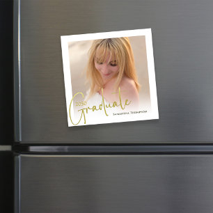 Invitation Magnétique Scripts d'or minimaliste diplômés photo magnétique