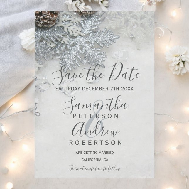 Invitation Magnétique Silver Snowflake Mariage d'hiver Enregistrer la da (Silver Snowflake Winter Wedding Save the Date Magnetic Invitation)
