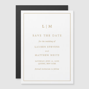 Invitation Magnétique Simple Antique Gold Monogramme Mariage Enregistrer