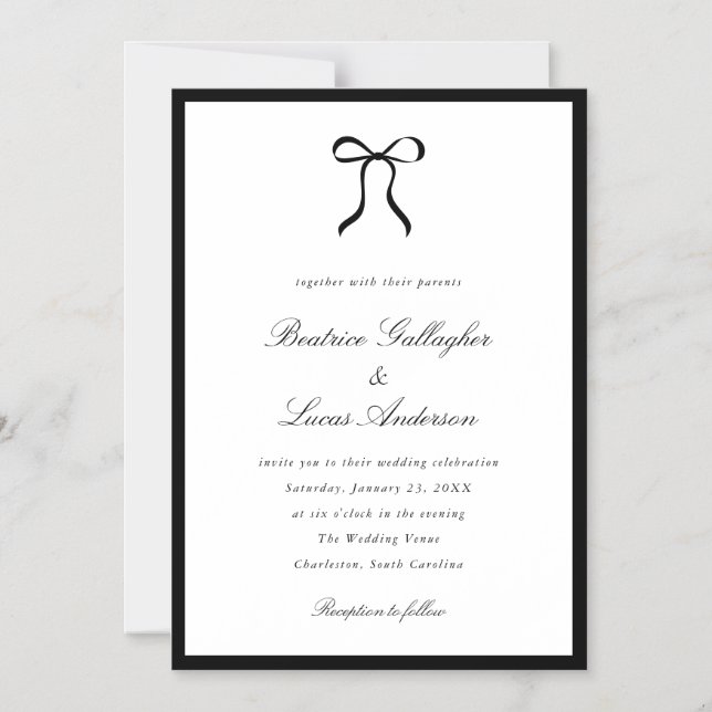 Invitation Magnétique Simple Bow Classic Wedding (Recto)