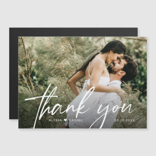 Invitation Magnétique Simple chic moderne Script Mariage Photo merci