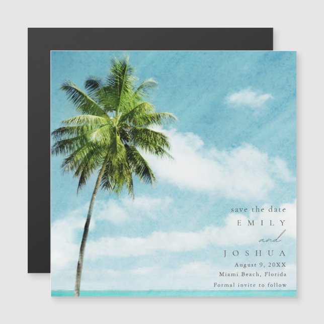 Invitation Magnétique Simple Destination Beach Wedding Enregistrer La Da (Devant / Derrière)