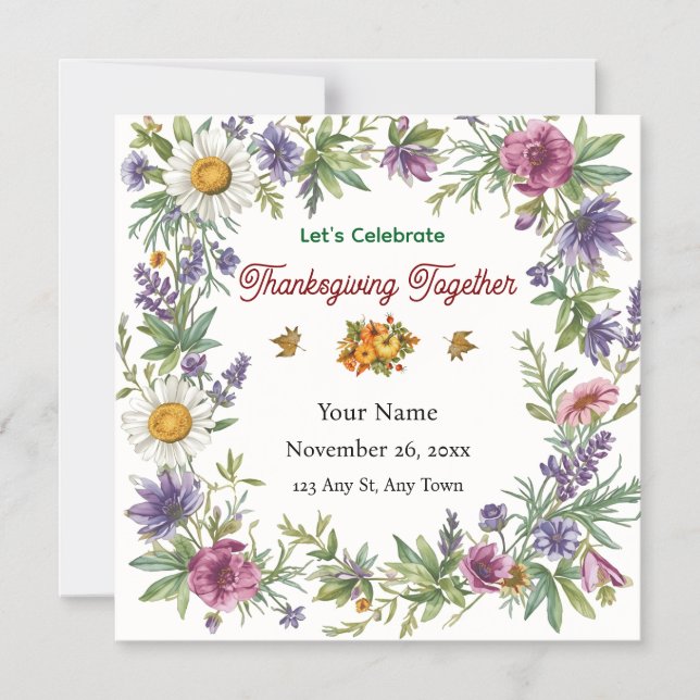 Invitation Magnétique Simple Elegant Flower Framed Friendsgiving (Recto)