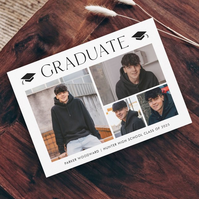 Invitation magnétique simple pour remise de diplôm (Simple photo collage graduation announcement magnetic card.)