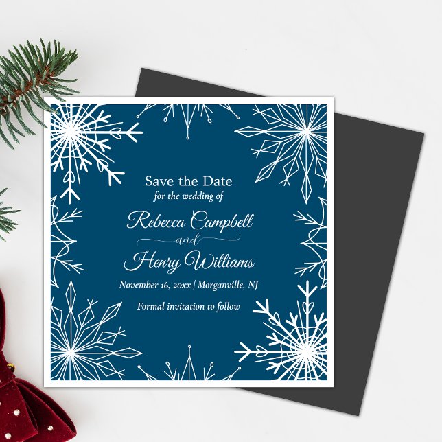 Invitation Magnétique Simples Snowflakes D'Hiver Économisez La Date Mari (Magnetic invites stick to any metal, ensuring guests remember your special day with ease.)