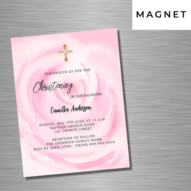 Invitation Magnétique Soft rose floral fille luxe (Créateur téléchargé)