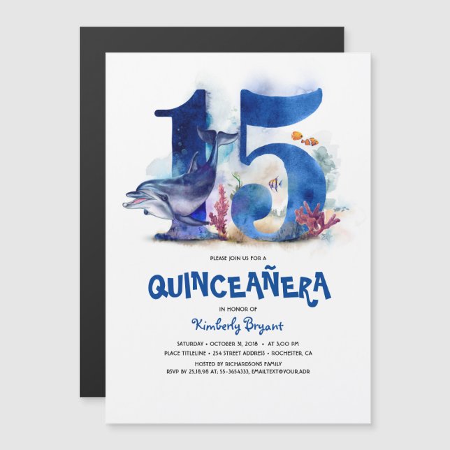 Invitation Magnétique Sous la mer Quinceanera unique 15e anniversaire (Devant / Derrière)