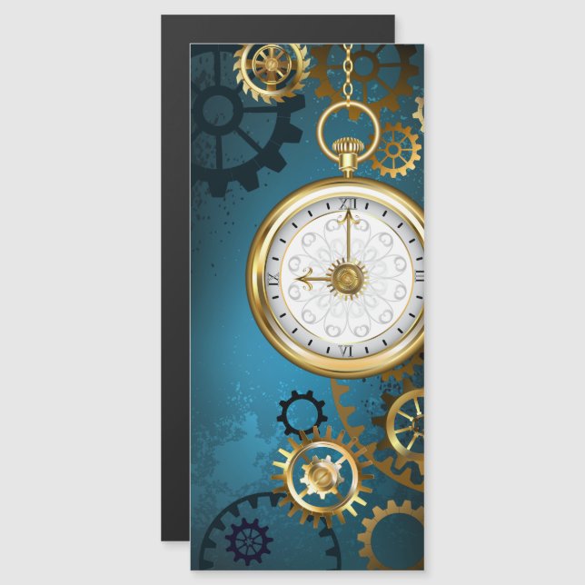 Invitation Magnétique Steampunk Arrière - plan turquoise avec Gears (Devant / Derrière)