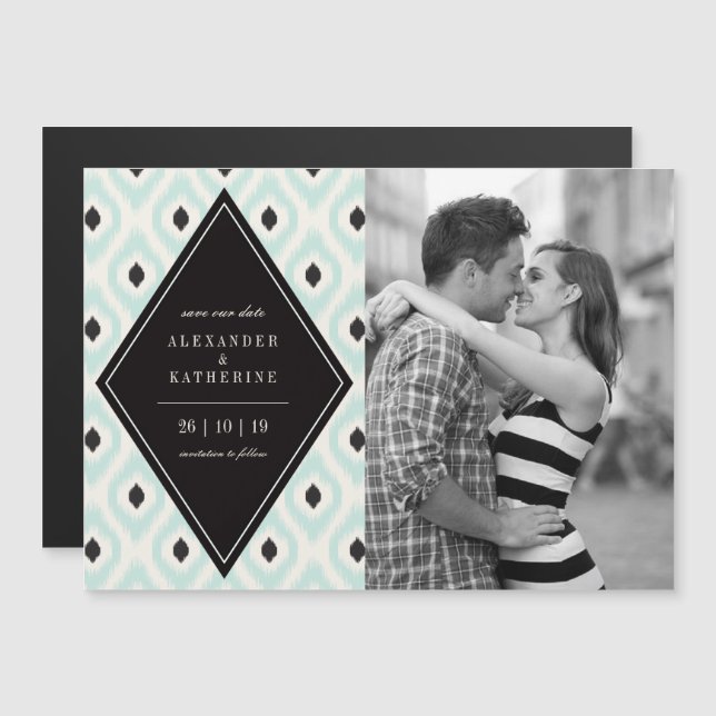 Invitation Magnétique Style Chic Mod Diamond Ikat Photo Enregistrer La D (Devant / Derrière)