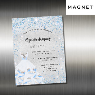 Invitation Magnétique Sweet 16 argent bleu scintille de fête luxe