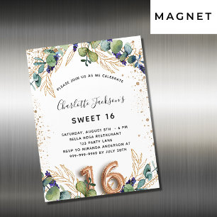 Invitation Magnétique Sweet 16 eucalyptus verdure parties scintillant lu