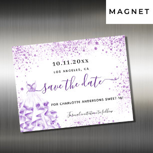 Invitation Magnétique Sweet 16 robe violette enregistrer l'aimant de dat