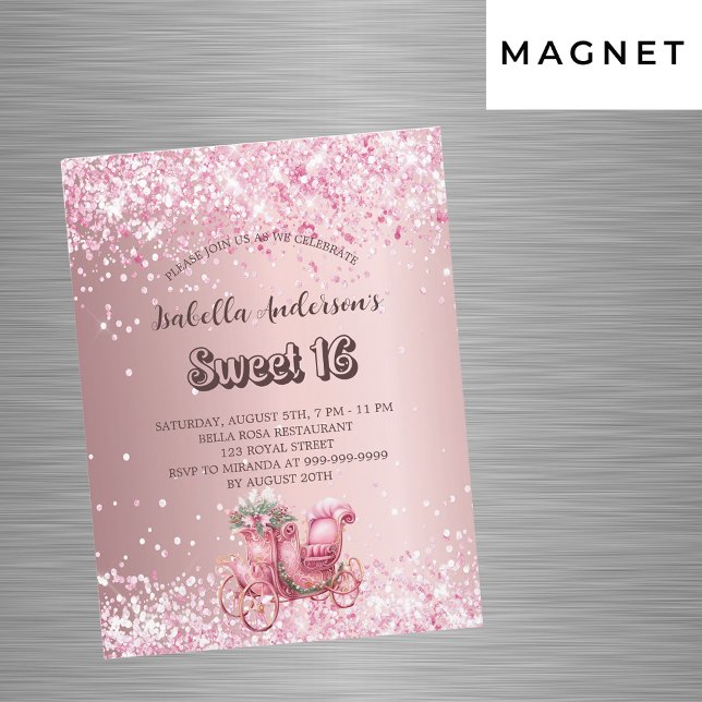 Invitation Magnétique Sweet 16 rose chariot luxe (Créateur téléchargé)