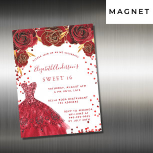Invitation Magnétique Sweet 16 rouge robe blanche luxe