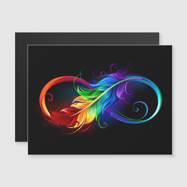 Invitation Magnétique Symbole d'infini avec plume arc-en-ciel (Devant / Derrière)