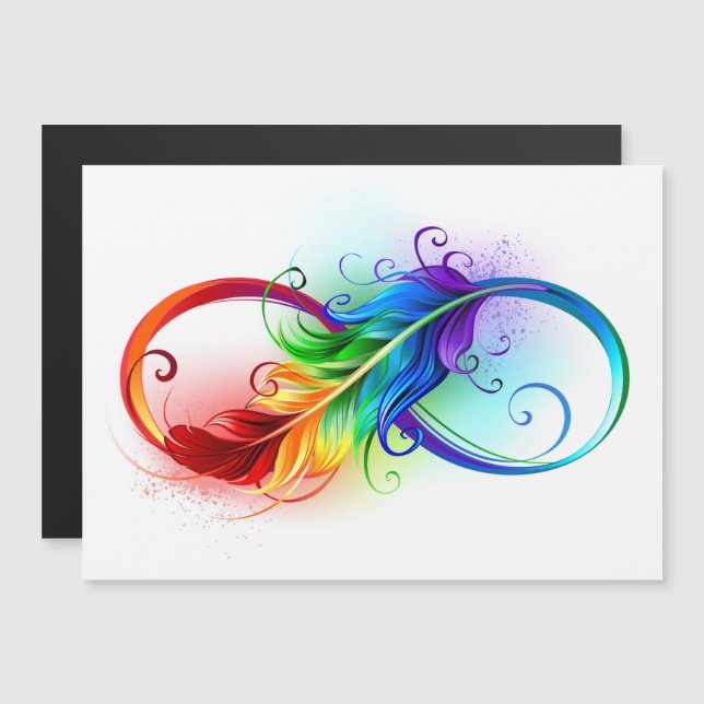 Invitation Magnétique Symbole d'infini avec plume arc-en-ciel (Devant / Derrière)