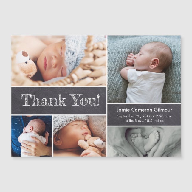 Invitation Magnétique Tableau de bord Photos modernes Baby shower Merci (Devant)