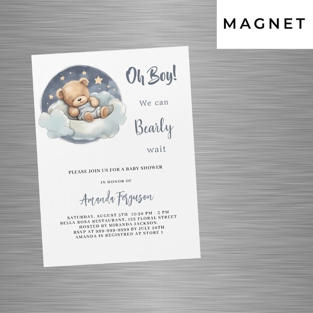 Invitation Magnétique Teddy ours garçon bleu lune ciel baby shower de lu (Créateur téléchargé)