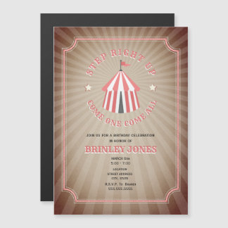 Invitation Magnétique Tente de cirque rose vintage inspirée Anniversaire