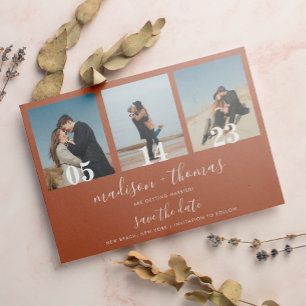 Invitation Magnétique Terracotta Script 3 Photo Mariage Enregistrer La D