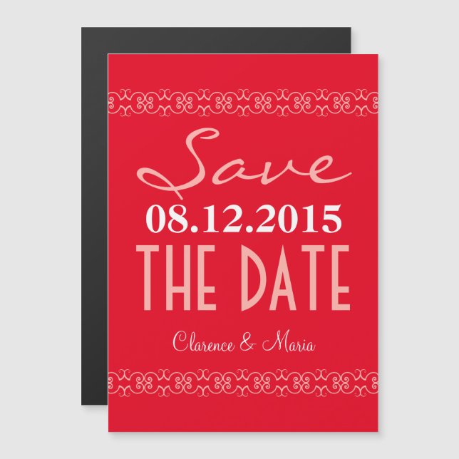 Invitation Magnétique Texte Rouge Enregistrer La Date De Mariage Magnéti (Devant / Derrière)