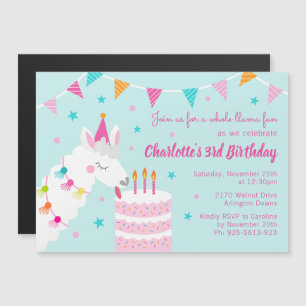 Invitation Magnétique Tout Llama Fun Cake 3ème Anniversaire Aqua