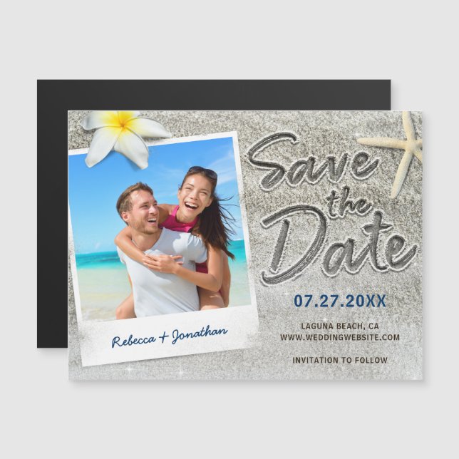Invitation Magnétique Tropical Beach Wedding Retro Photo Enregistrer la  (Devant / Derrière)
