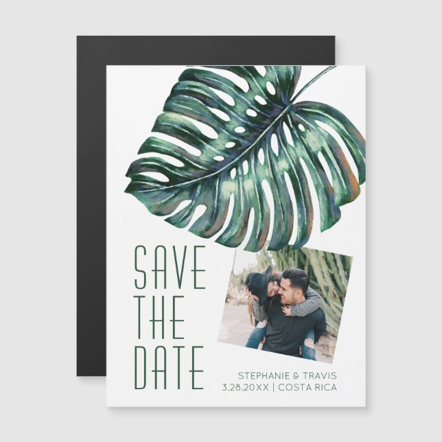 Invitation Magnétique Tropiques Modernes Monstera Économisez La Date Mag (Devant / Derrière)