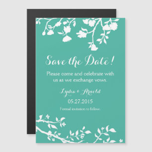 Invitation Magnétique Turquoise Aqua Bleu Fleur Blanche Enregistrer l'ai