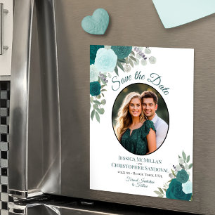 Invitation Magnétique Turquoise Boho Floral & Mariage photo Enregistrer