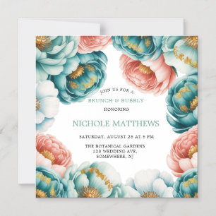 Invitation Magnétique Turquoise et Pêcher Rose Brunch & Bubbly