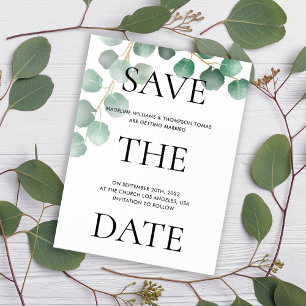 Invitation Magnétique Typographie Aquarelle Feuilles Mariage Enregistrer