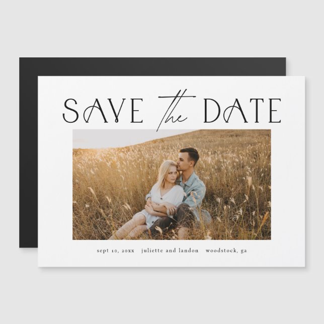 Invitation Magnétique Typographie Élégante Photo Mariage Enregistrer La  (Devant / Derrière)