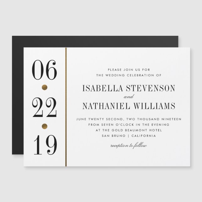 Invitation Magnétique Typographie noir et or | Mariage personnalisé (Devant / Derrière)