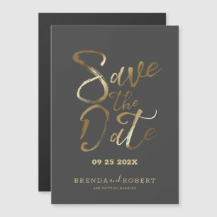 Invitation Magnétique Typographie or moderne sur gris foncé Enregistrer 