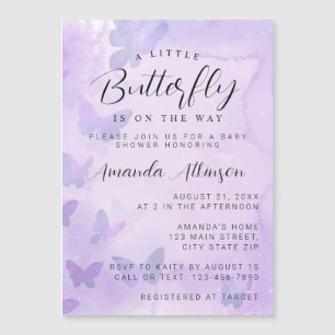 Invitation Magnétique Un petit Baby shower pourpre à papillon