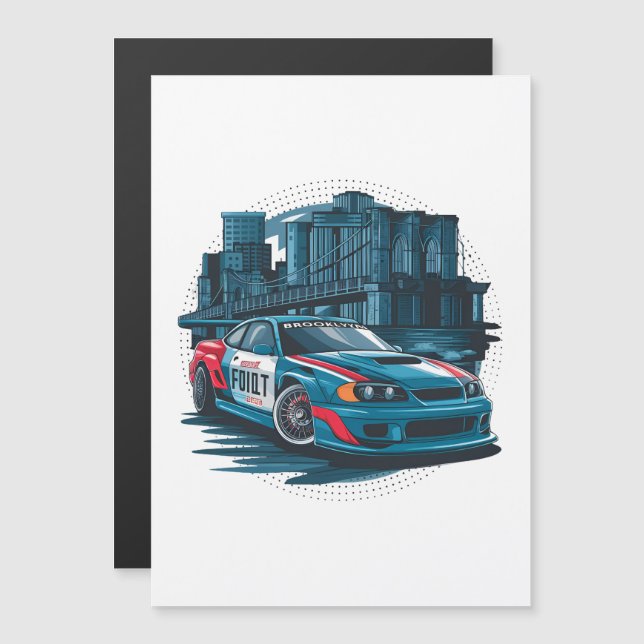 Invitation Magnétique Une voiture de course de rue (Devant / Derrière)