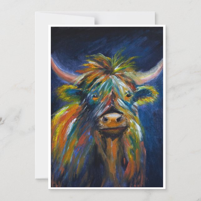 Invitation Magnétique Vache HAngus Highland (Recto)