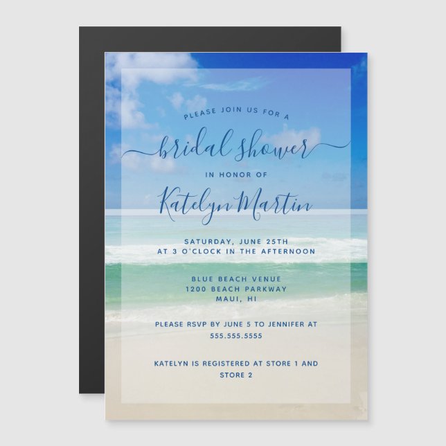 Invitation Magnétique Vagues tropicales océaniques Photo Fête des mariée (Devant / Derrière)
