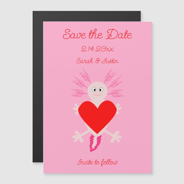 Invitation Magnétique Valentines Day Love Heart Axolotl Enregistrer la d (Devant / Derrière)